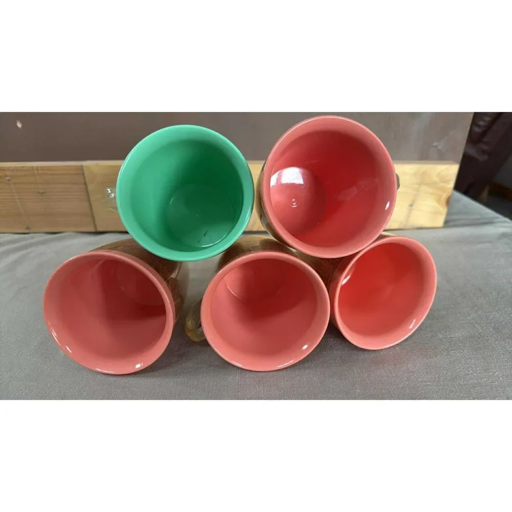 Raffia ware Melamine  Cups / Mugs set of 5 Thermo Temp insulted  Burlap Straw